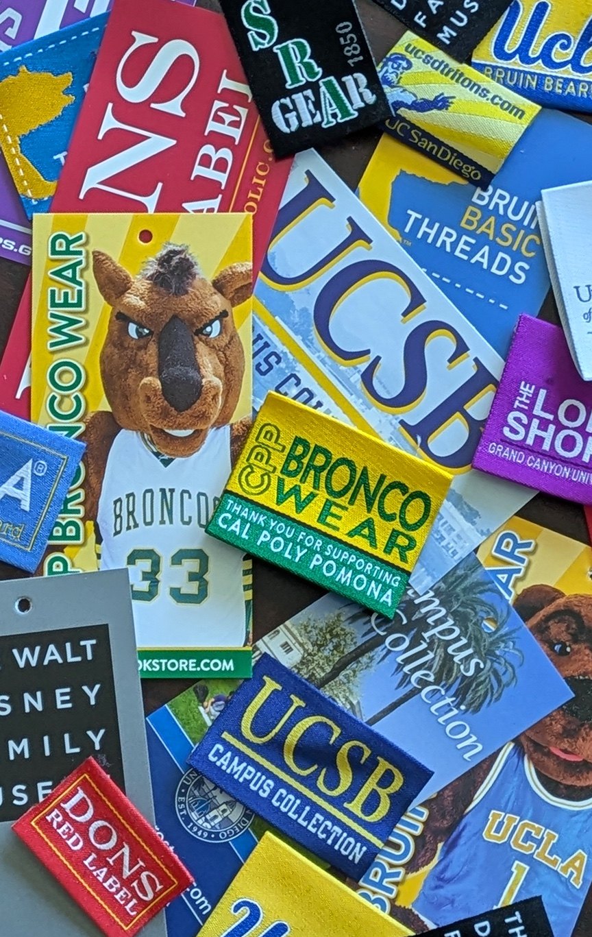 Selection of custom collegiate labels and printed private-label details