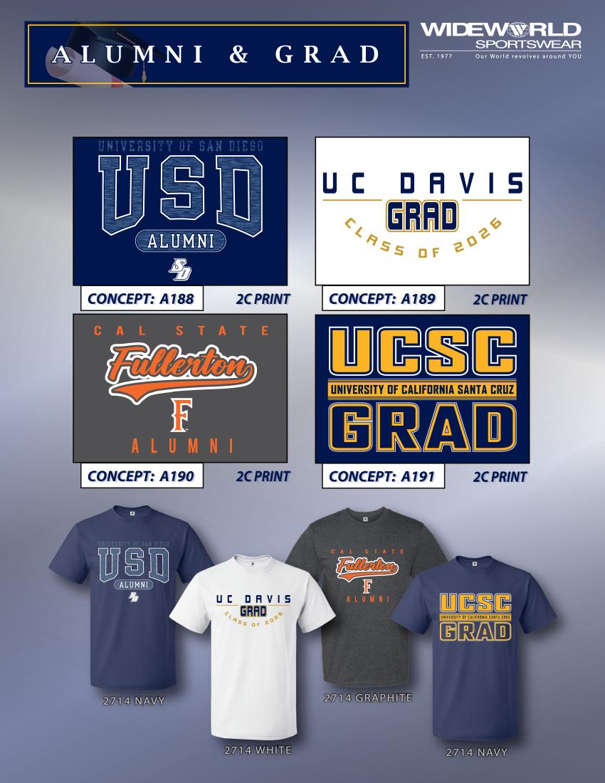 Coordinated Wideworld alumni and graduation apparel graphics
